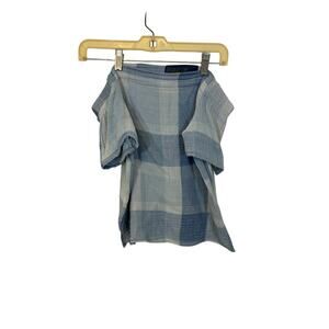 Women’s Short Sleeve Plaid Blue Rain Cotton Preppy Minimalist Gingham Yacht Navy